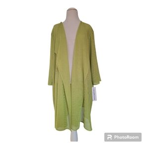NWT - Plus Size Caroline Rose Lime Green Mesh Open Front Cardigan - 3X